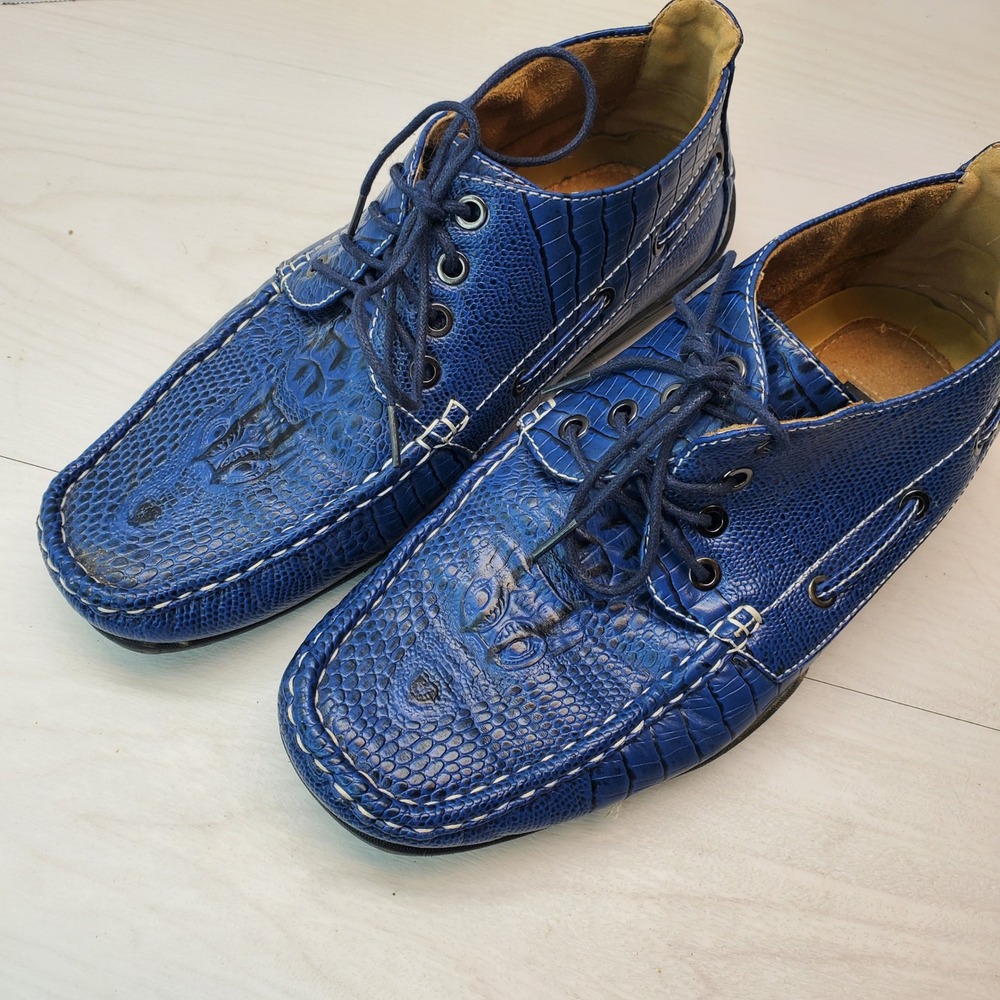 Saminto Laurenzini Mens Blue Crocodile Embossed Leather Size 9.5 Italy‎
